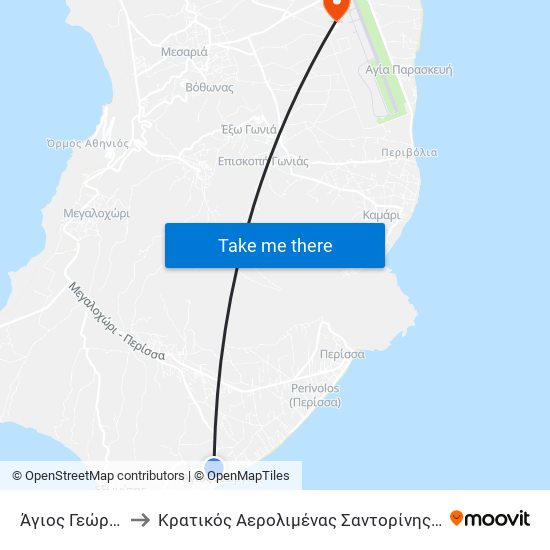 Άγιος Γεώργιος to Κρατικός Αερολιμένας Σαντορίνης (Θήρας) map