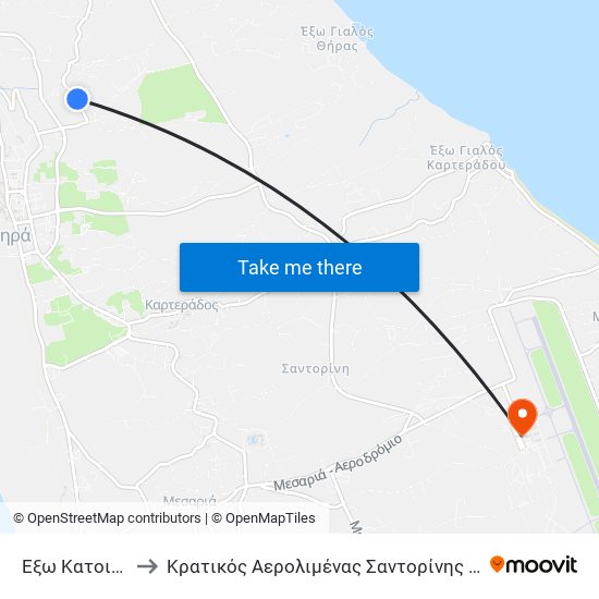 Έξω Κατοικίες to Κρατικός Αερολιμένας Σαντορίνης (Θήρας) map