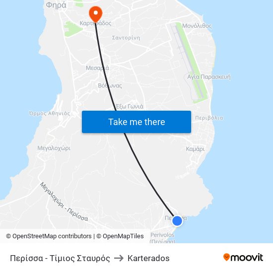 Περίσσα - Τίμιος Σταυρός to Karterados map