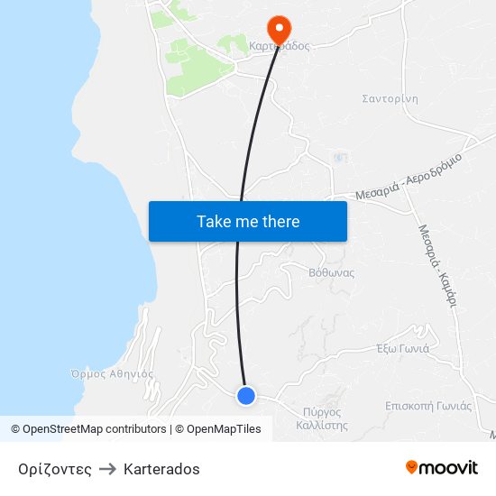 Ορίζοντες to Karterados map