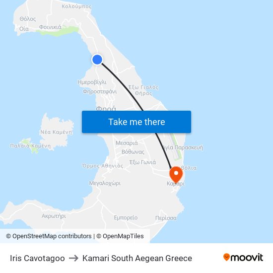 Iris Cavotagoo to Kamari South Aegean Greece map