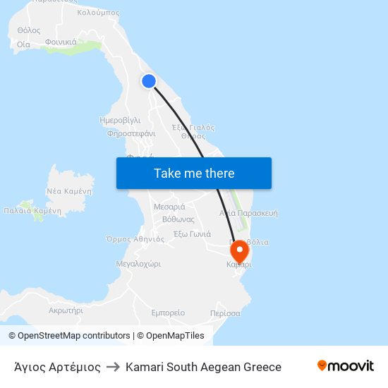 Άγιος Αρτέμιος to Kamari South Aegean Greece map