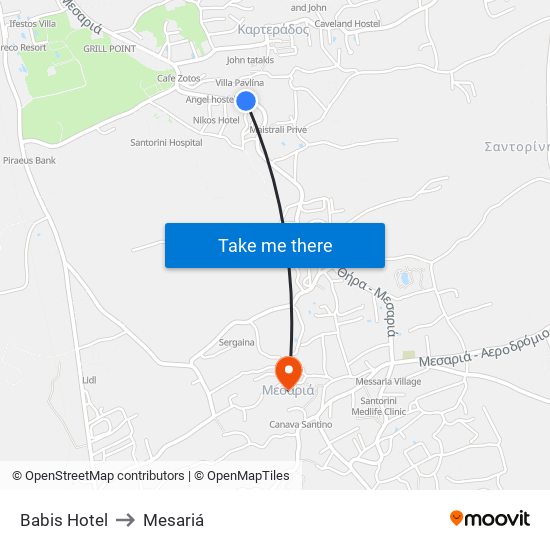 Babis Hotel to Mesariá map