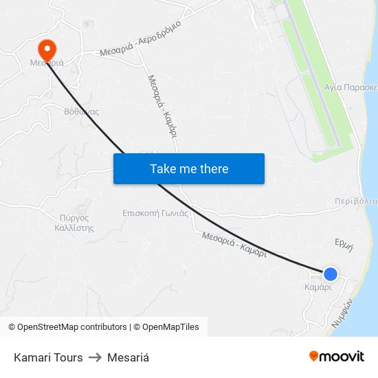 Kamari Tours to Mesariá map