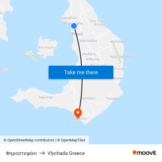 Φηροστεφάνι to Vlychada Greece map