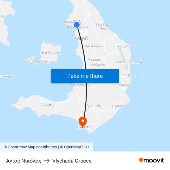 Άγιος Νικόλας to Vlychada Greece map