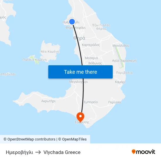 Imerovigli to Vlychada Greece map