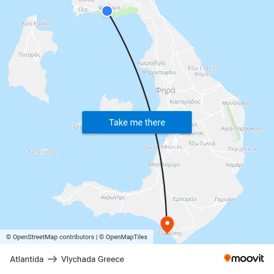 Atlantida to Vlychada Greece map
