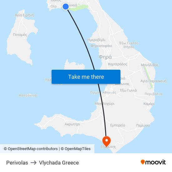 Perivolas to Vlychada Greece map