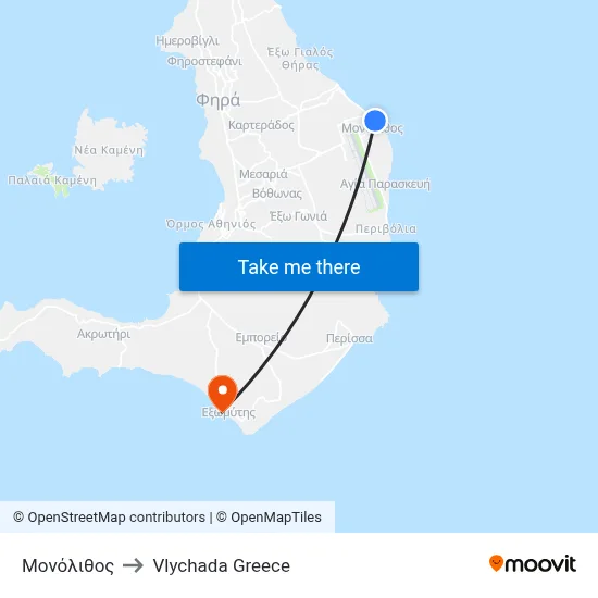 Monolithos to Vlychada Greece map