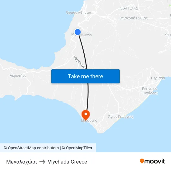 Megalochori to Vlychada Greece map