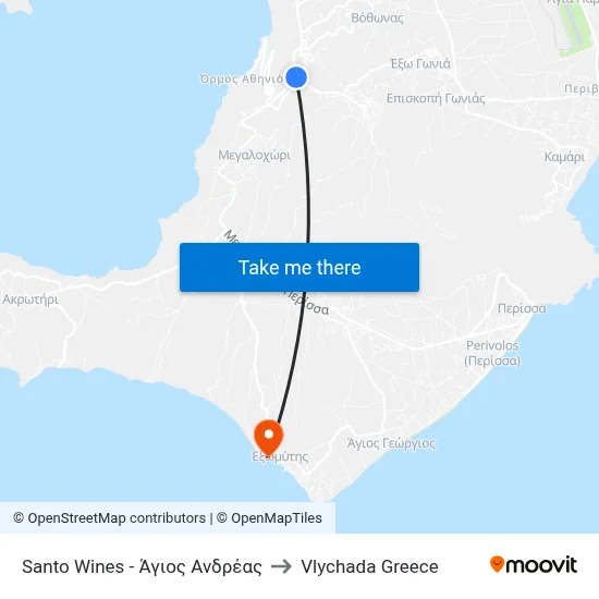 Santo Wines - Agios Andreas to Vlychada Greece map