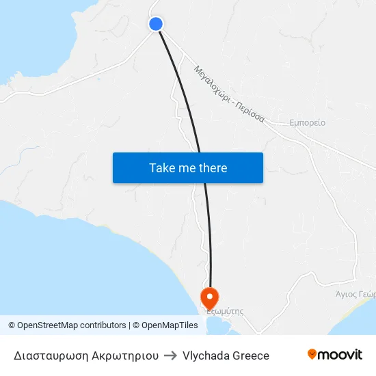 Akrotiri Junction to Vlychada Greece map