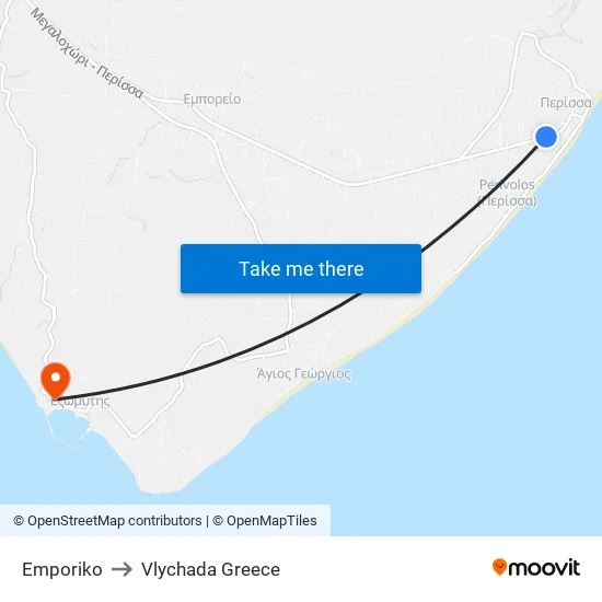 Emporiko to Vlychada Greece map