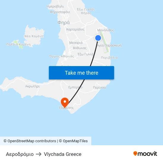 Airport to Vlychada Greece map