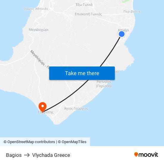Bagios to Vlychada Greece map