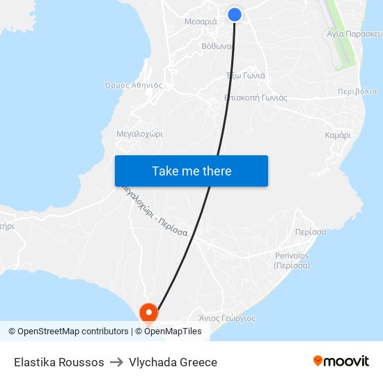 Elastika Roussos to Vlychada Greece map
