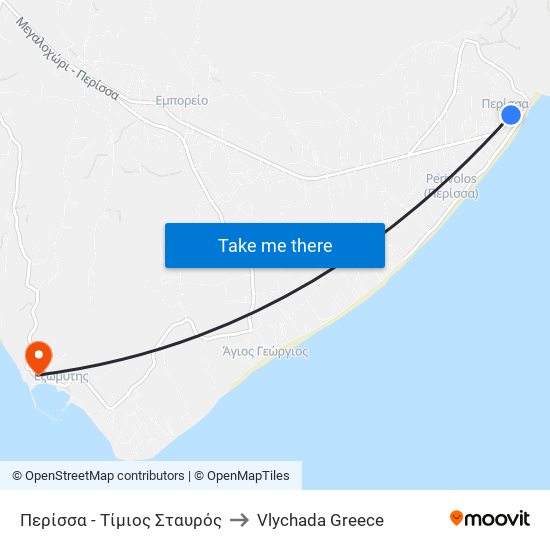 Περίσσα - Τίμιος Σταυρός to Vlychada Greece map