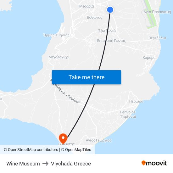 Wine Museum to Vlychada Greece map