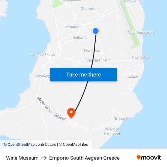 Wine Museum to Emporio South Aegean Greece map