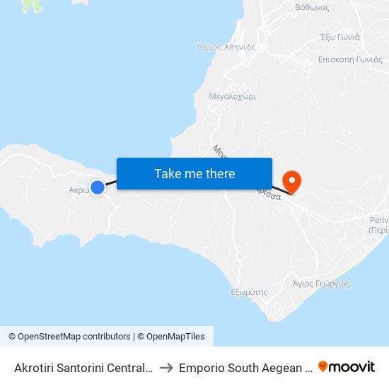 Akrotiri Santorini Central Square to Emporio South Aegean Greece map