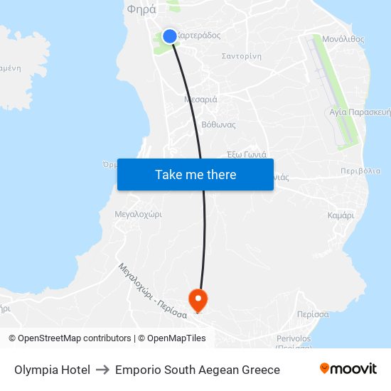 Olympia Hotel to Emporio South Aegean Greece map