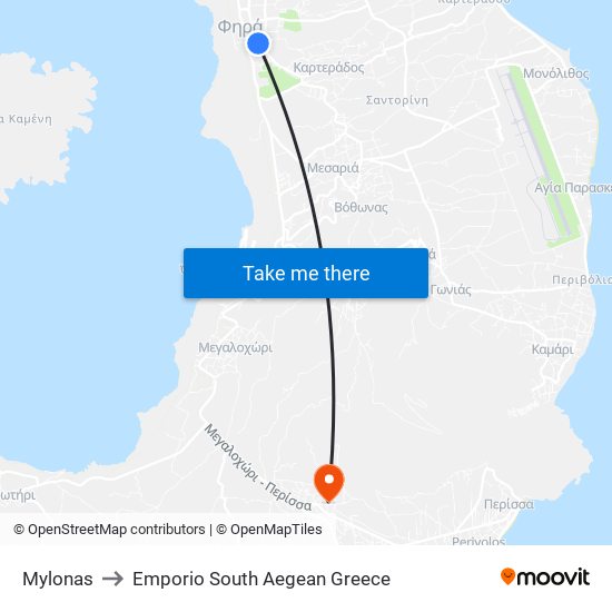 Mylonas to Emporio South Aegean Greece map