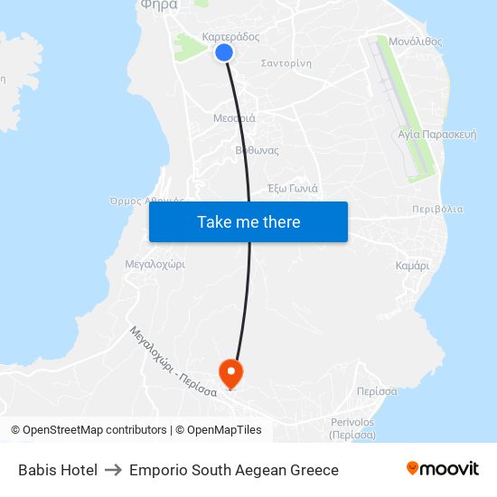 Babis Hotel to Emporio South Aegean Greece map