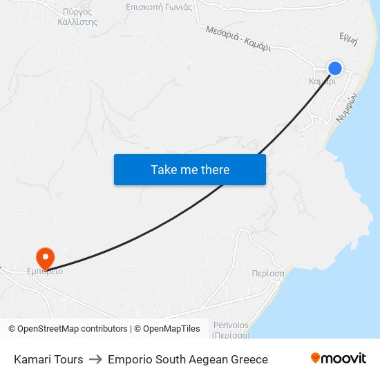 Kamari Tours to Emporio South Aegean Greece map