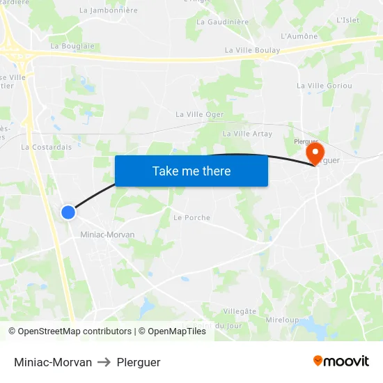 Miniac-Morvan to Plerguer map