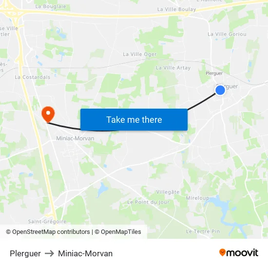 Plerguer to Miniac-Morvan map