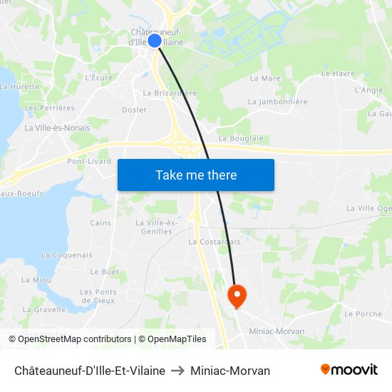 Châteauneuf-D'Ille-Et-Vilaine to Miniac-Morvan map