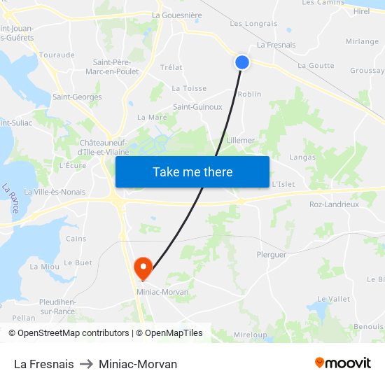 La Fresnais to Miniac-Morvan map