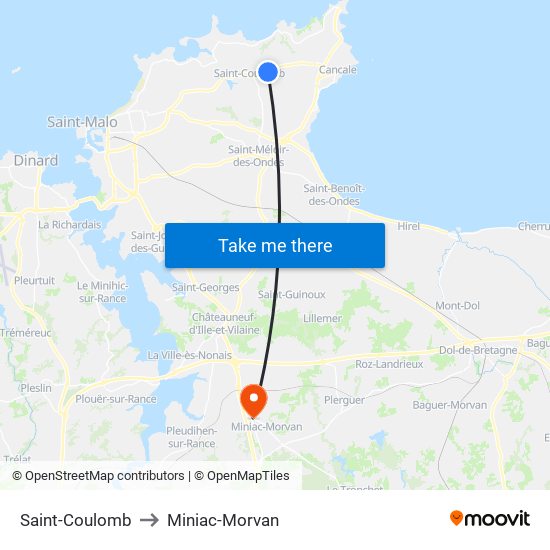 Saint-Coulomb to Miniac-Morvan map