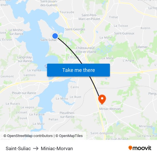 Saint-Suliac to Miniac-Morvan map