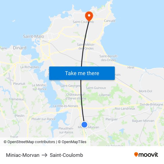 Miniac-Morvan to Saint-Coulomb map