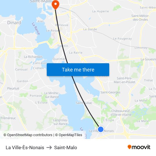La Ville-Ès-Nonais to Saint-Malo map