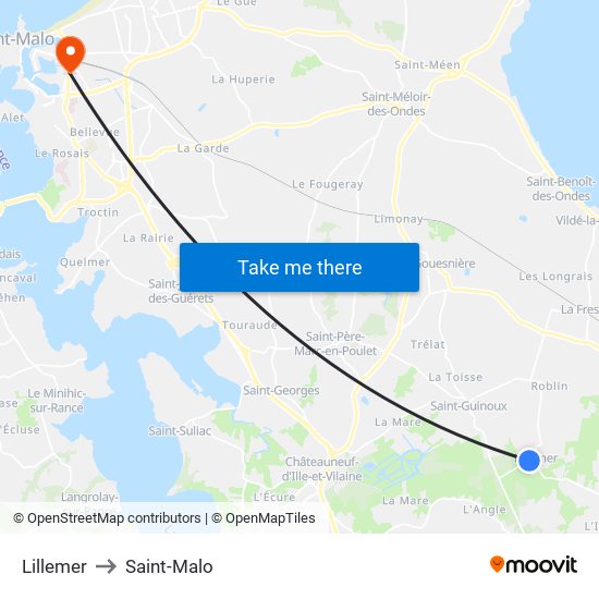 Lillemer to Saint-Malo map