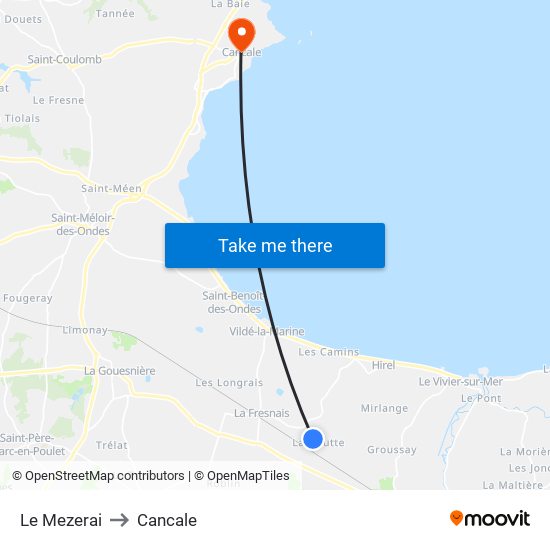 Le Mezerai to Cancale map