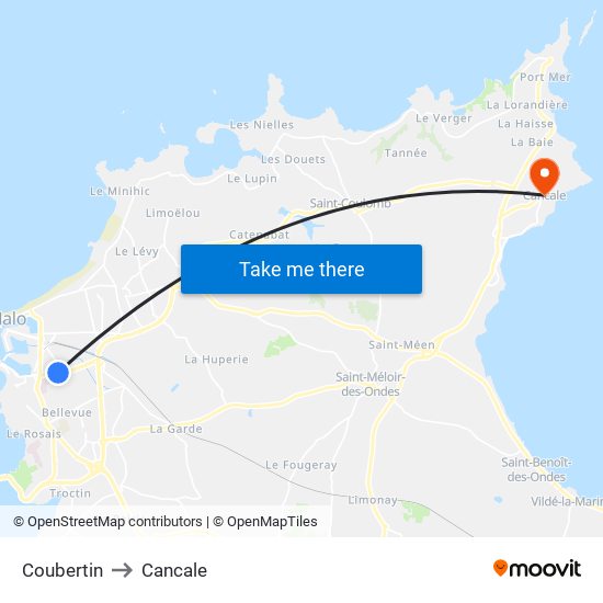 Coubertin to Cancale map