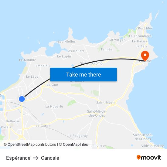 Espérance to Cancale map