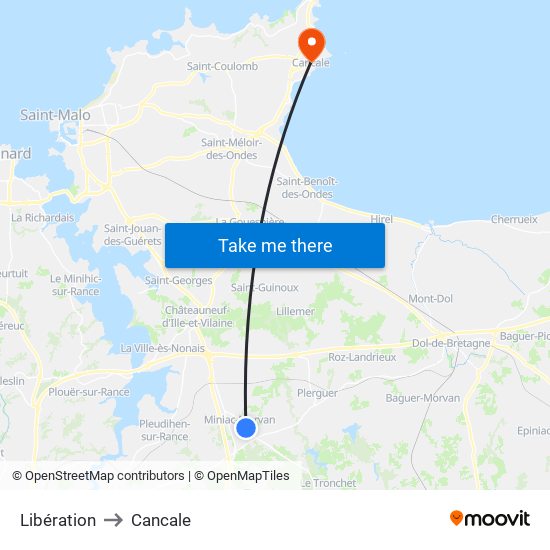 Libération to Cancale map