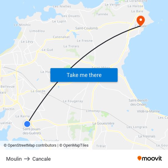 Moulin to Cancale map