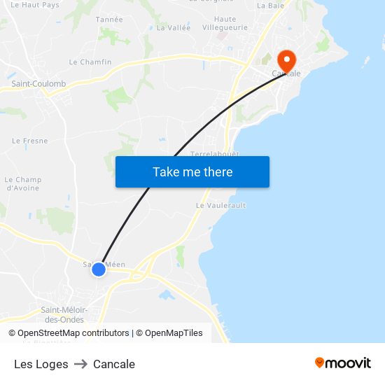 Les Loges to Cancale map