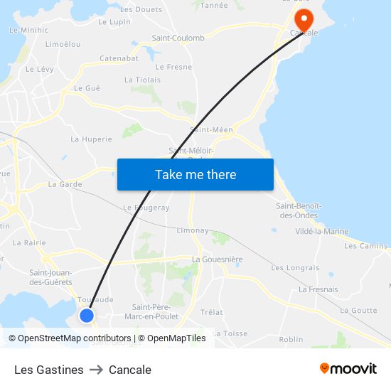Les Gastines to Cancale map