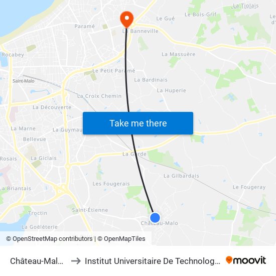 Château-Malo Centre to Institut Universitaire De Technologie De Saint-Malo map