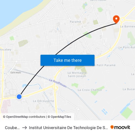 Coubertin to Institut Universitaire De Technologie De Saint-Malo map