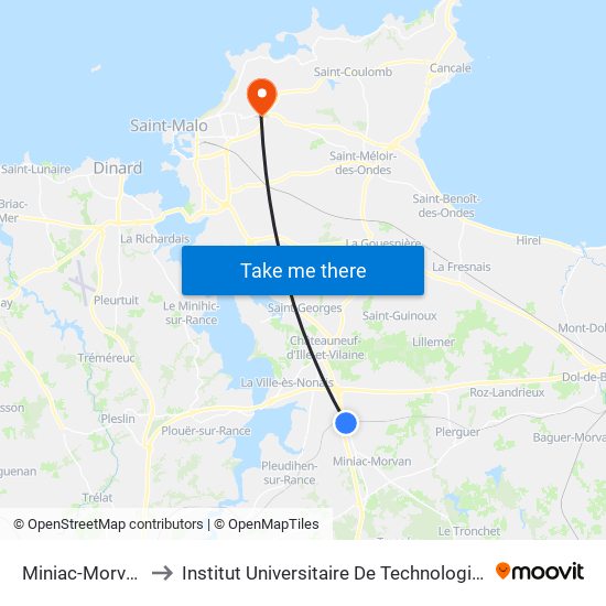 Miniac-Morvan Gare to Institut Universitaire De Technologie De Saint-Malo map