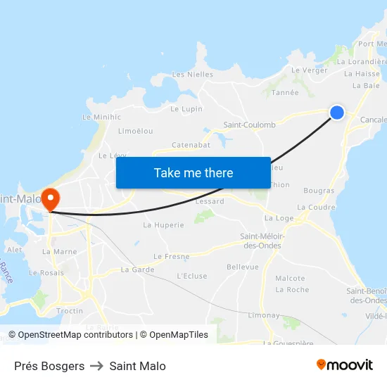 Prés Bosgers to Saint Malo map