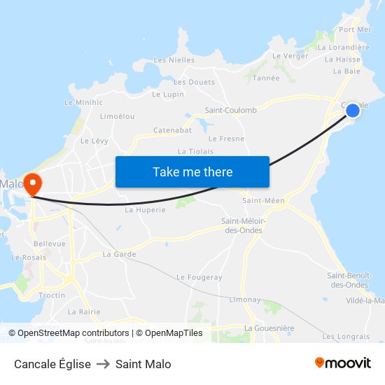 Cancale Église to Saint Malo map